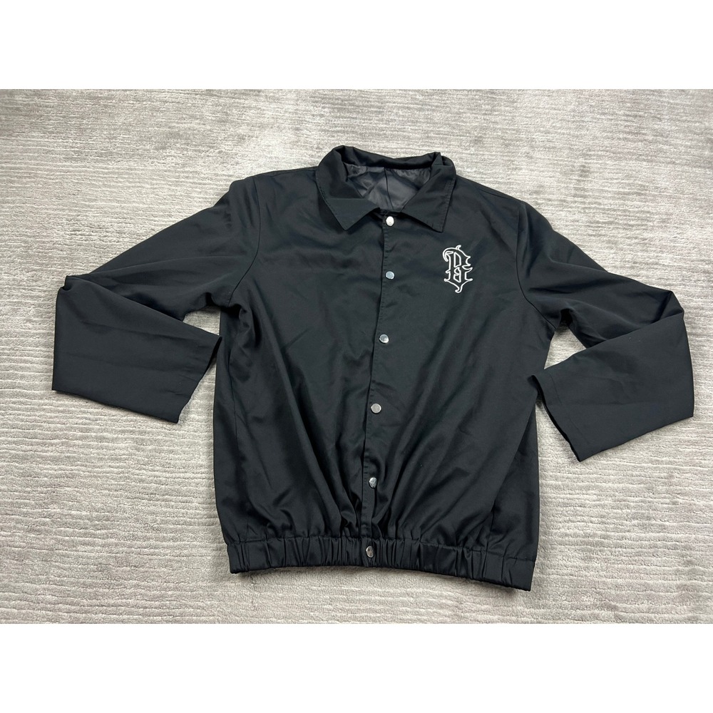 SHEIN Coach Jacket Mens L Black Embroidered B Logo Snap Front Streetwear Jacket